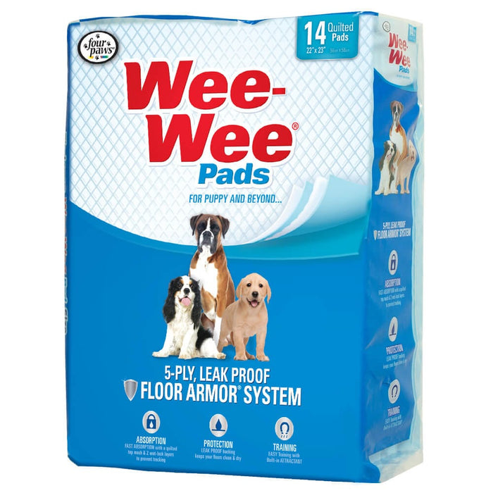 Almohadillas absorbentes para orina de Four Paws, paquete de 14, color blanco, 22" x 23" x 0,1"
