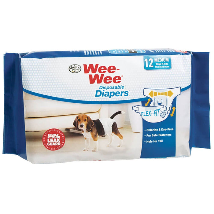 Pañales desechables Wee-Wee de Four Paws, paquete de 12, tamaño pequeño, color blanco