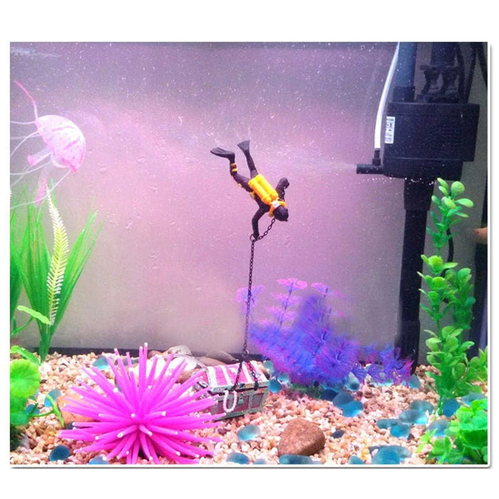 Buceador con cofre del tesoro - Adorno de acuario de acción - ENVÍO GRATIS PARA ESTE PRODUCTO
