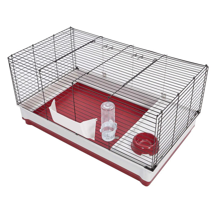 Casa para conejos Midwest Wabbitat Deluxe, color blanco y rojo, 39,50" x 23,75" x 19,75"