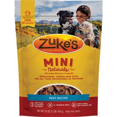 Golosinas de entrenamiento para perros Zukes Dog Mini Natural Beef de 1 libra
