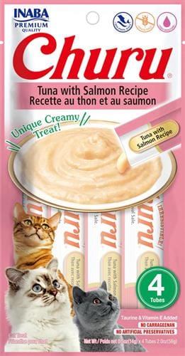 Inaba Cat Churu Puree Tuna and Salmon Recipe 0.52oz. 6 Count 24 tubes