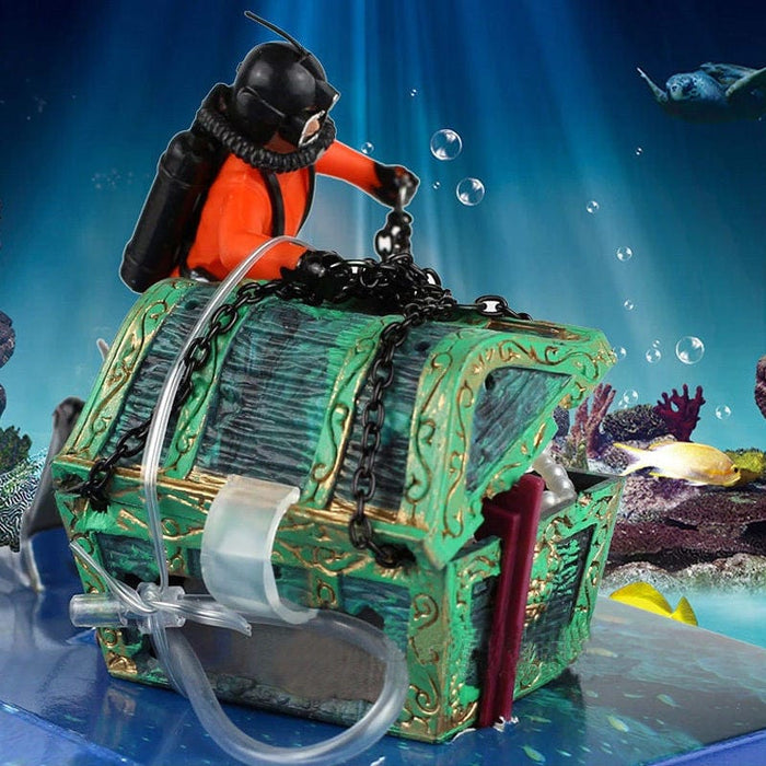 Buceador con cofre del tesoro - Adorno de acuario de acción - ENVÍO GRATIS PARA ESTE PRODUCTO