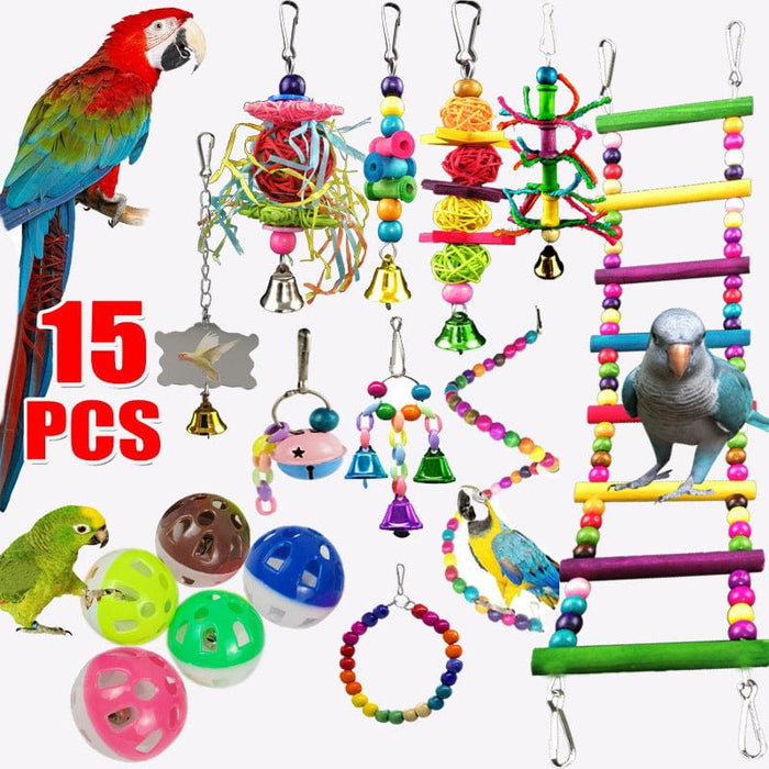 Juego de juguetes para pájaros de 10 piezas o juego de juguetes para pájaros de 15 piezas - EL ENVÍO ESTÁ INCLUIDO EN EL PRECIO DE ESTE PRODUCTO