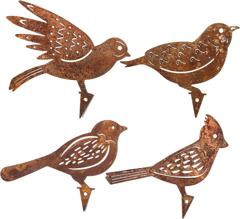Juego de cuatro piezas de decoración de pájaros de hierro - Adorno de jardín - EL ENVÍO ESTÁ INCLUIDO EN EL PRECIO DE ESTE PRODUCTO