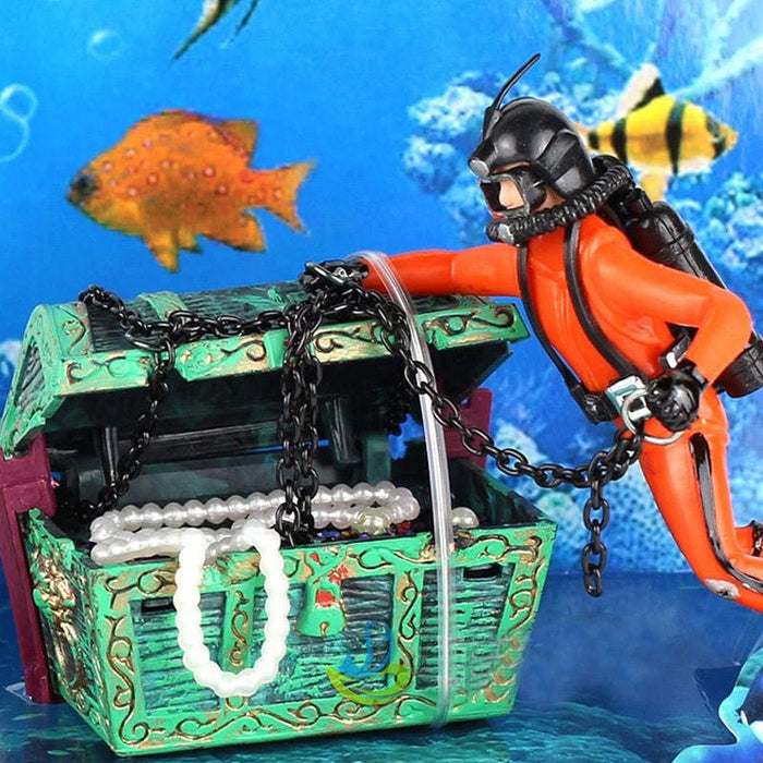 Buceador con cofre del tesoro - Adorno de acuario de acción - ENVÍO GRATIS PARA ESTE PRODUCTO