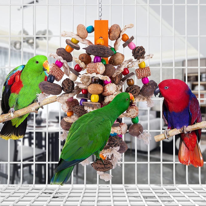 Grandes loros mordisqueando brochetas de frutas de juguete - EL ENVÍO ESTÁ INCLUIDO EN EL PRECIO DE ESTE PRODUCTO