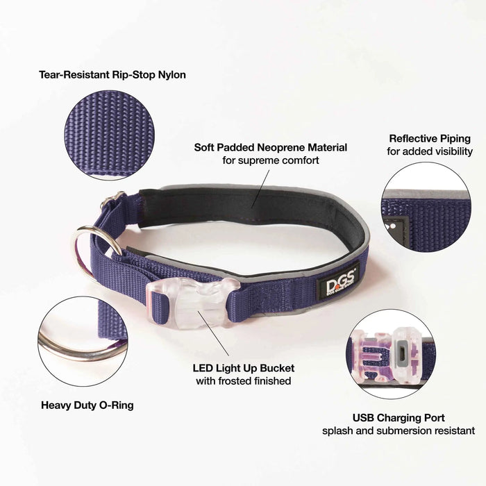 Collar para perros con luz recargable Comet de DGS Pet Products, tamaño mediano, azul marino, 16" - 20" x 0,75"