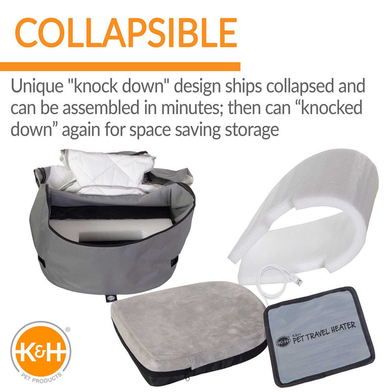 Asiento elevador para mascotas plegable con calefacción de K&H Pet Products, tamaño pequeño, color gris, 18" x 18" x 16"
