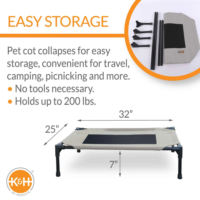 Cama elevada para mascotas Original Pet Cot de K&H Pet Products, color gris topo mediano y negro, 25" x 32" x 7"