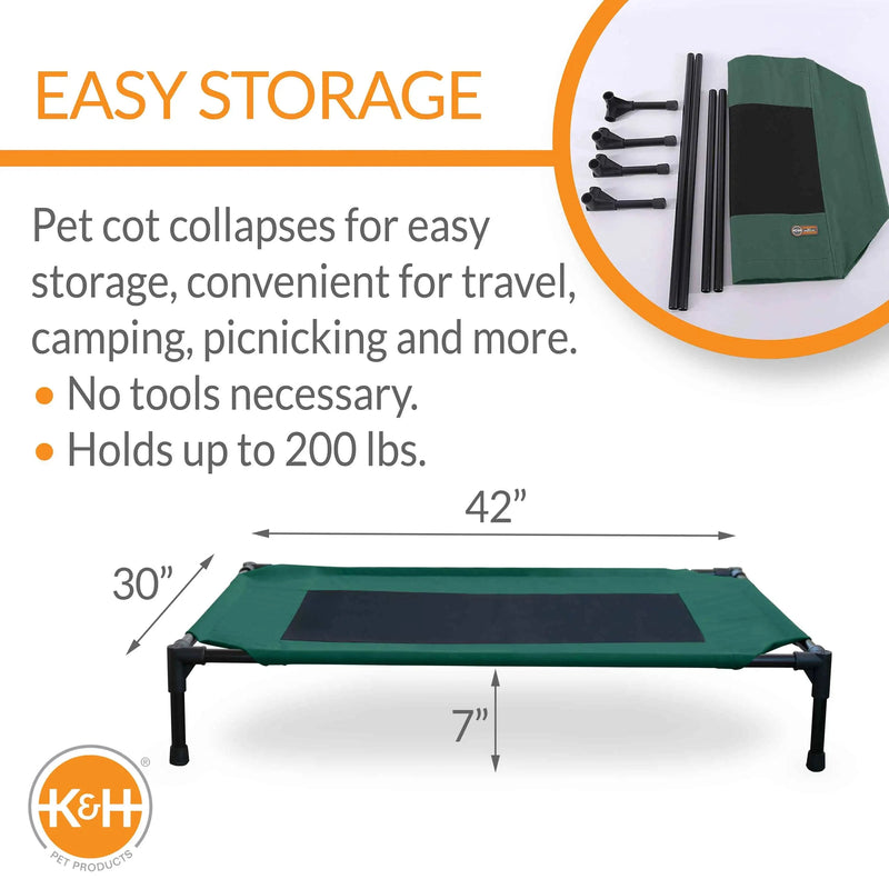 K&H Pet Products Original Pet Cot Elevated Pet Bed Large Green/Black 30" x 42" x 7"