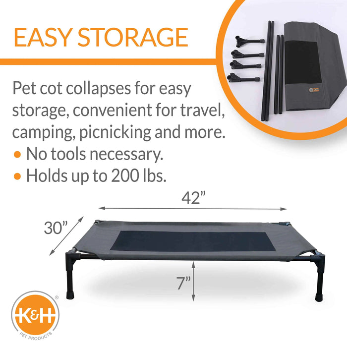 Cama elevada para mascotas original de K&H Pet Products, grande, color carbón y negro, 30" x 42" x 7"