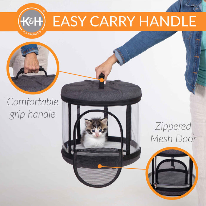 K&H Pet Products Mod Capsule - Transportín blando para gatos, color gris, 17" x 17" x 15,5"