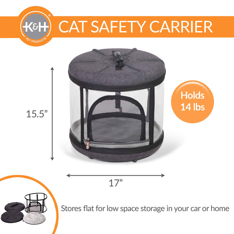 K&H Pet Products Mod Capsule - Transportín blando para gatos, color gris, 17" x 17" x 15,5"