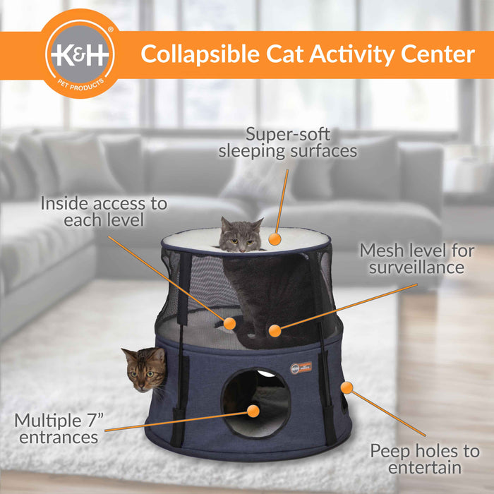 Torre para gatos de 2 pisos de K&H Pet Products, de mezclilla oscura, 22" x 22" x 20"