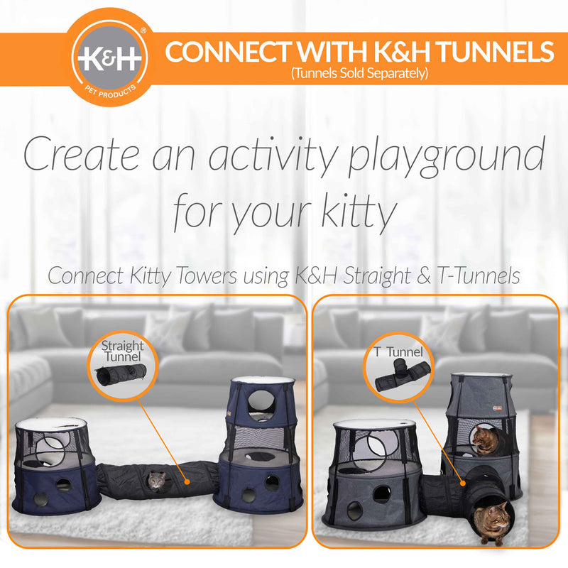 Torre para gatos de 2 pisos de K&H Pet Products, de mezclilla oscura, 22" x 22" x 20"