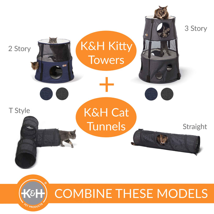 Torre para gatos de 2 pisos de K&H Pet Products, de mezclilla oscura, 22" x 22" x 20"