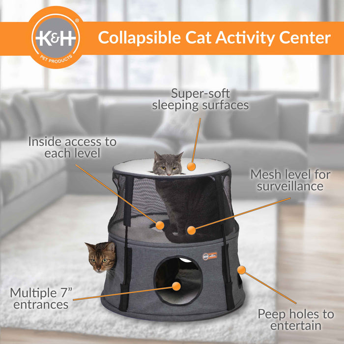 Torre para gatos de 2 pisos de K&H Pet Products, color gris, 22" x 22" x 20"