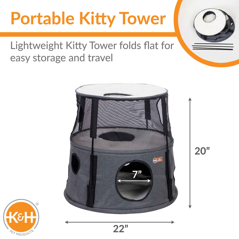 Torre para gatos de 2 pisos de K&H Pet Products, color gris, 22" x 22" x 20"