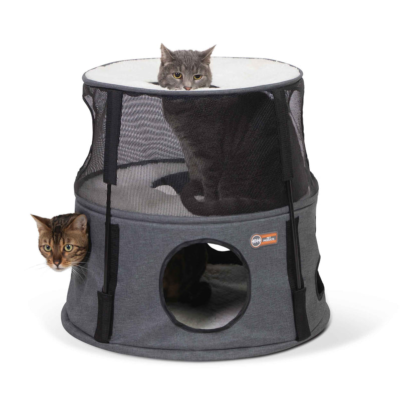 Torre para gatos de 2 pisos de K&H Pet Products, color gris, 22" x 22" x 20"