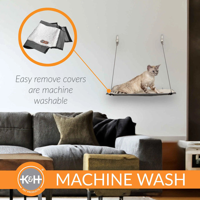 Estante para gatos montado en la pared de un solo nivel de K&H Pet Products, color natural, 23" x 12" x 20"