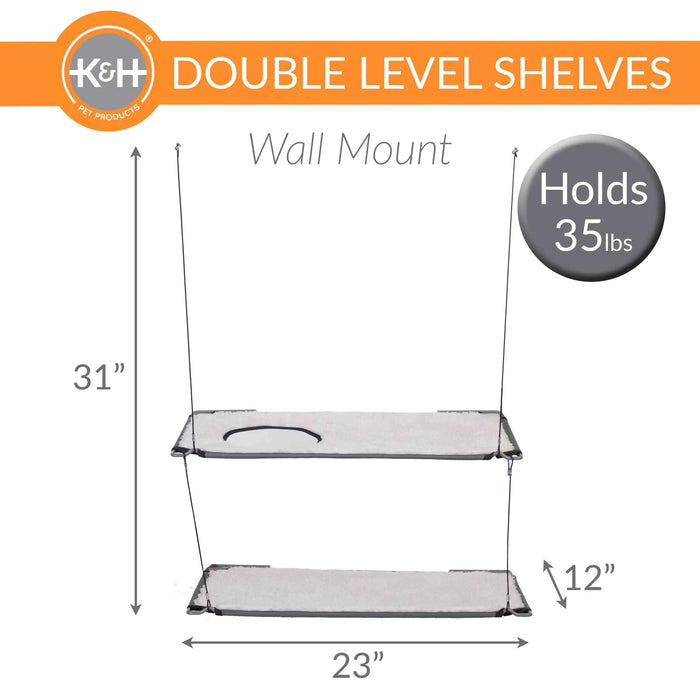 Estante para gatos de pared de dos niveles de K&H Pet Products, color natural, 23" x 12" x 31"