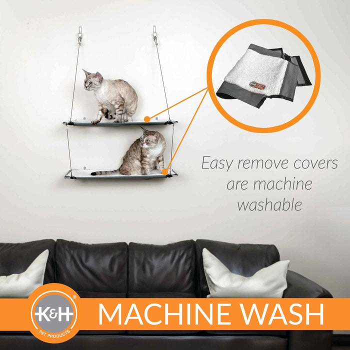 Estante para gatos de pared de dos niveles de K&H Pet Products, color natural, 23" x 12" x 31"