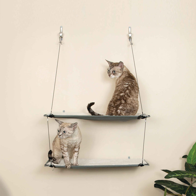Estante para gatos de pared de dos niveles de K&H Pet Products, color natural, 23" x 12" x 31"