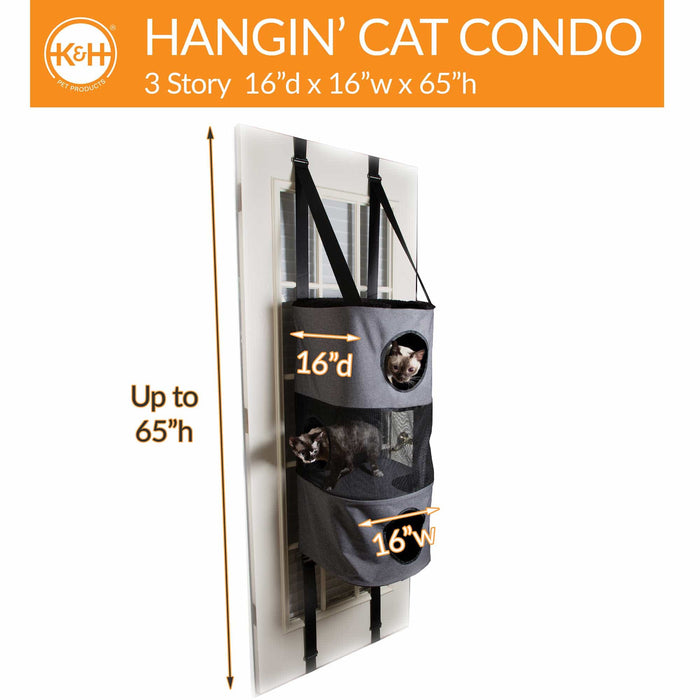 Condominio para gatos Hangin' de 3 pisos de K&H Pet Products, color gris, 16" x 16" x 65"