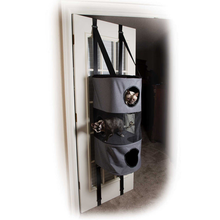 Condominio para gatos Hangin' de 3 pisos de K&H Pet Products, color gris, 16" x 16" x 65"
