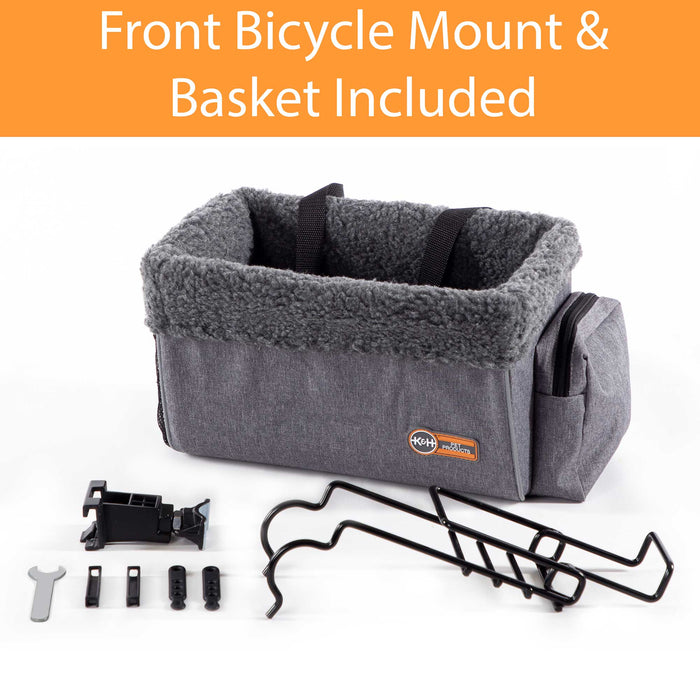 Cesta de viaje para bicicleta para mascotas de K&H Pet Products, grande, gris, 12" x 16" x 10"