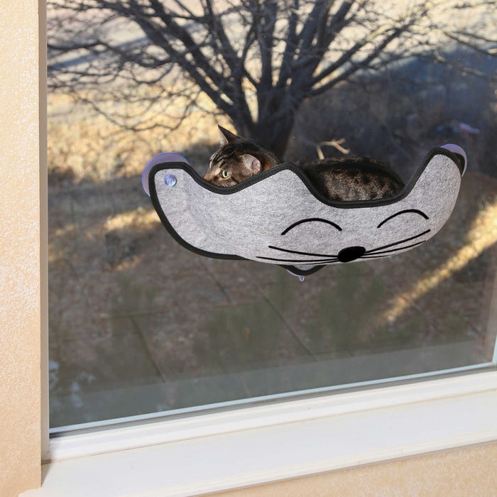 Cama con ventana EZ Mount Kittyface de K&H Pet Products, color gris, 27" x 8" x 11"