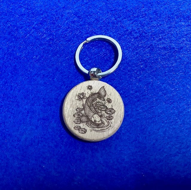 Koi and Pond Lilies Key Chain (Style #1) - Beech Wood