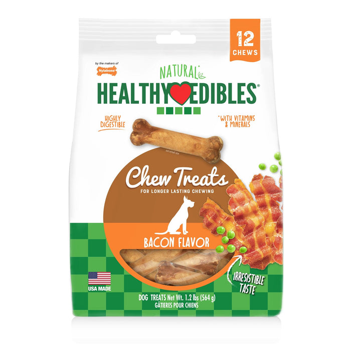 Nylabone Healthy Edibles Golosinas de tocino de larga duración, paquete regular de 12 unidades