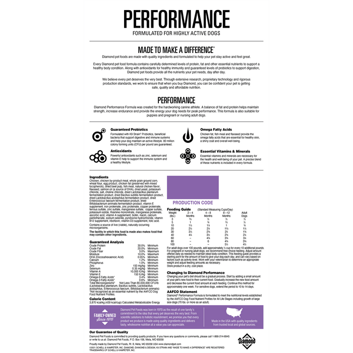 Alimento seco para perros Diamond Performance de 40 lb (solo para entrega local o recogida)