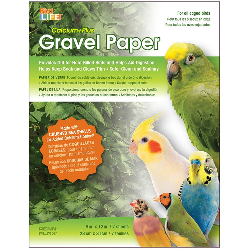 BirBird Life™ Calcium+Plus™ Gravel Paper - 9" x 12" - 7 Sheets - For all Birds Penn Plax