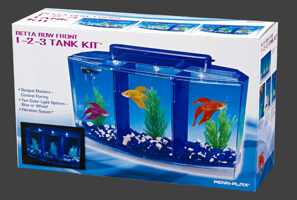 Kit de tanque Betta Bow Front 1-2-3 de Water World(TM) - Tanque de acuario Penn Plax Deluxe Triple Betta Bow