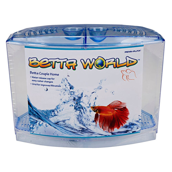 Kit de tanque doble Betta Bow-Front(TM) - En caja: incluye: tanque, divisor, (2) plantas y 4 oz de grava Penn Plax