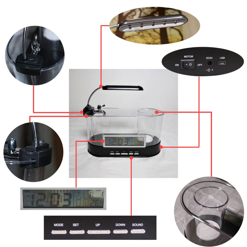 Mini Acuario de Escritorio - Hora Fecha Semana Temperatura Alarma - EL ENVIO ESTÁ INCLUIDO EN EL PRECIO DE ESTE PRODUCTO