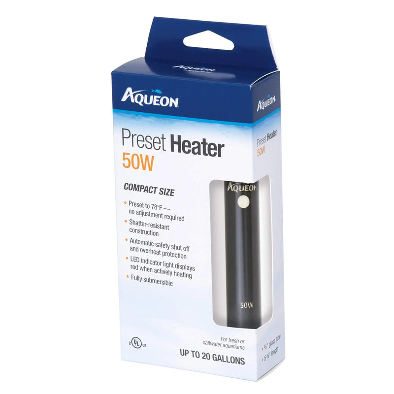 Aqueon Preset Fish Tank Heater 50 watts Black 3.5" x 1.5" x 7"