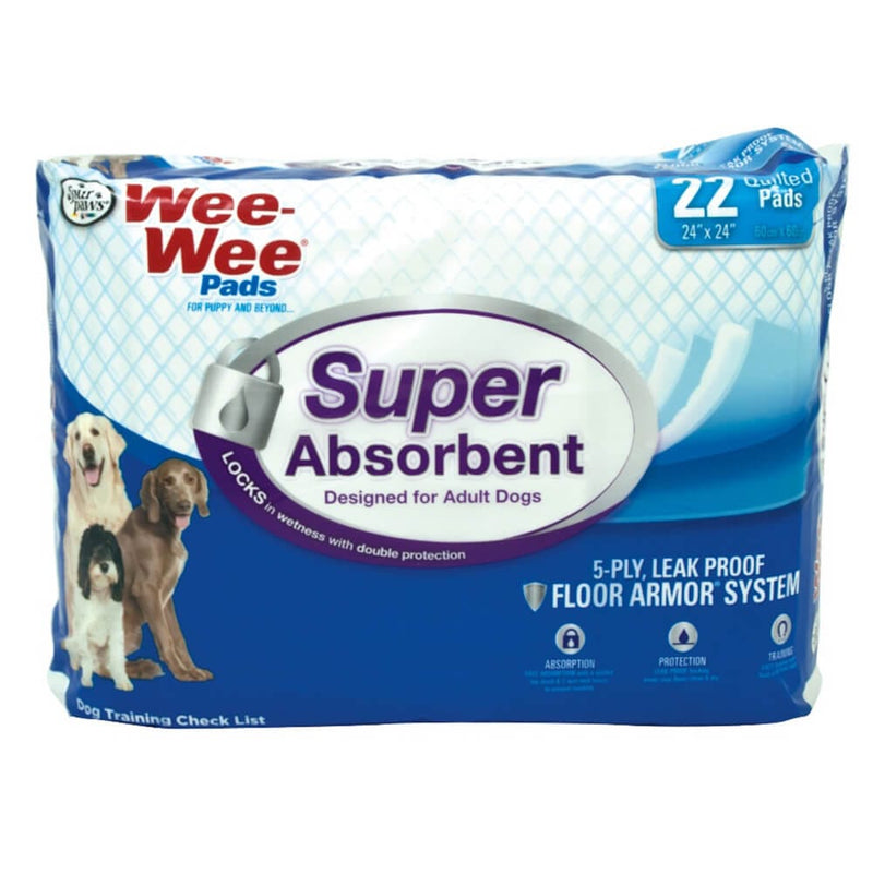Toallitas absorbentes superabsorbentes Wee-Wee de Four Paws, 22 unidades, color blanco, 24" x 24" x 0,1"