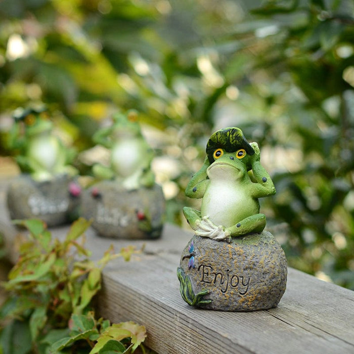 Garden Ornament Koi Pond Landscaping  Frog On Stone Peace Hope Enjoy -SHIPPING IS INCLUDED IN THE PRICE OF THIS PRODUCT