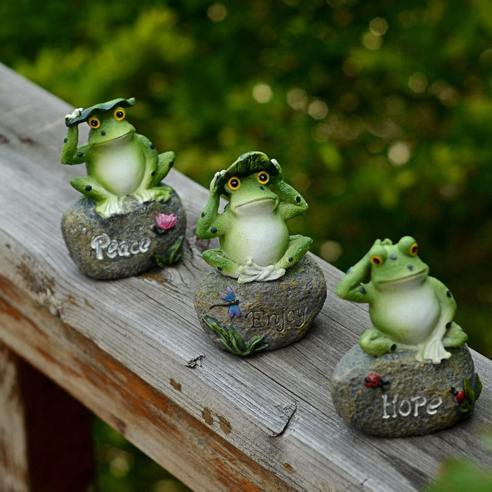 Garden Ornament Koi Pond Landscaping  Frog On Stone Peace Hope Enjoy -SHIPPING IS INCLUDED IN THE PRICE OF THIS PRODUCT