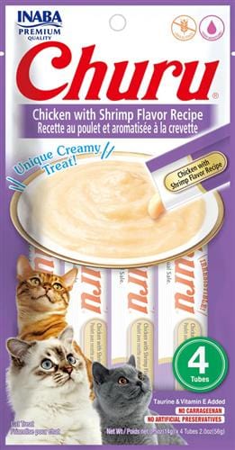 Inaba Cat Churu Puree Chicken with Shrimp Flavor 0.52oz. 6 Count 24 tubes