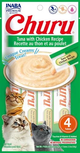 Inaba Cat Churu Puree Tuna with Chicken Recipe 0.52oz. 6 Count 24 tubes