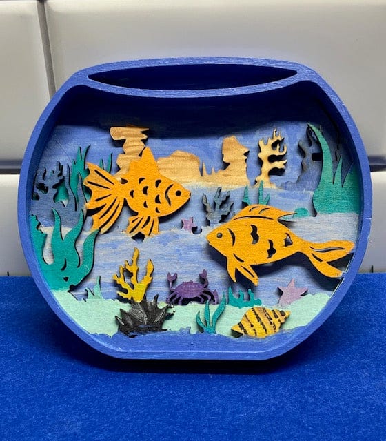 3D Wooden Whimsy Fishbowl Home Decor Accent Laser Cut Handmade
