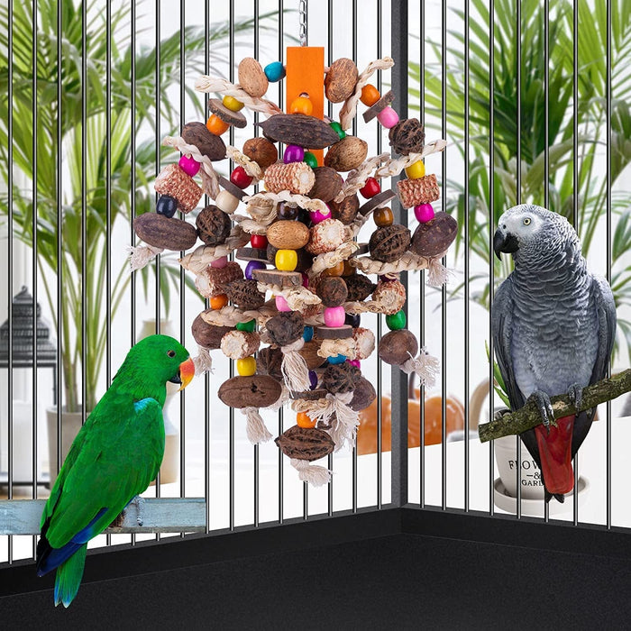 Large Parrots Nibbling On Toy Fruit Skewers - SHIPPING IS INCLUDED IN THE PRICE OF THIS PRODUCT