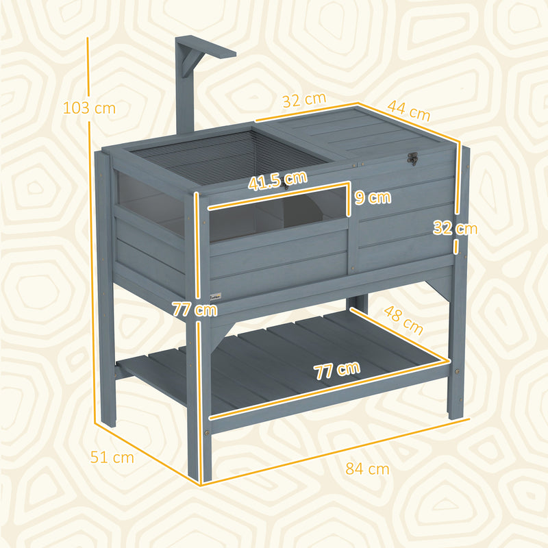 Wooden Tortoise House, With Shelter, Run, Shelf, Lamp Holder, Tray, Grey