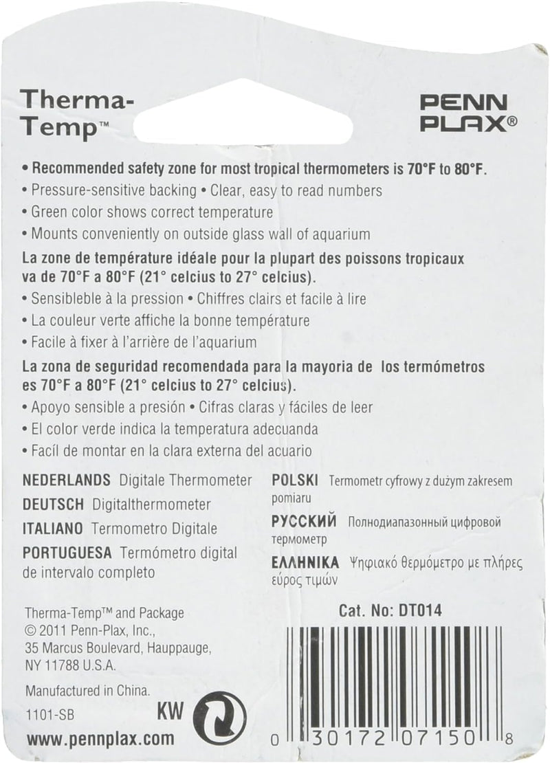 Penn Plax Aquarium Thermometer Therma Temp  2" Digital Strip Thermometer