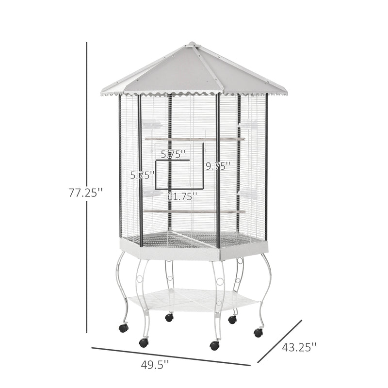 77" Flight Bird Cage Hexagon Covered Canopy Portable Aviary With Storage